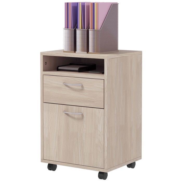 LIA Caisson bureau roulettes tiroir placard niche chêne 40x35x60cm
