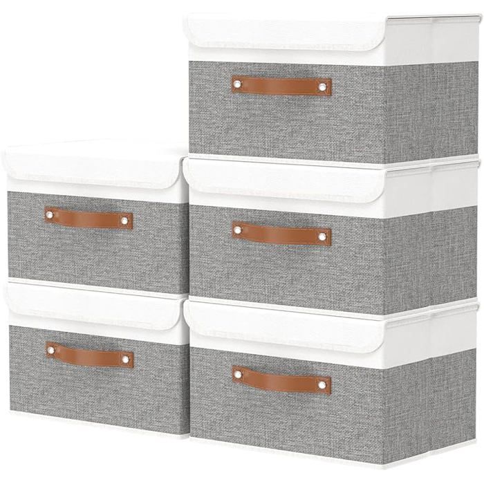 Boîte de Rangement33 x 23 x 20 cm Paniers Pliablesavec Couvercles et PoignéesCube Range 33x23x20cm(5 Pack) Bnc/Gris