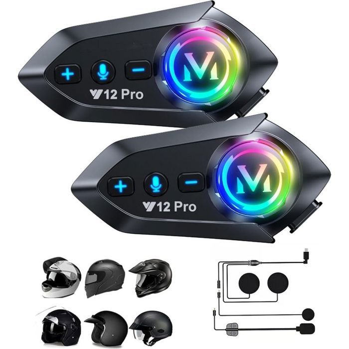 Intercom Moto - Lot de 2 - Bluetooth 5.1 - Étanche IP65 - Suppression Bruit CVC - Portée 500m