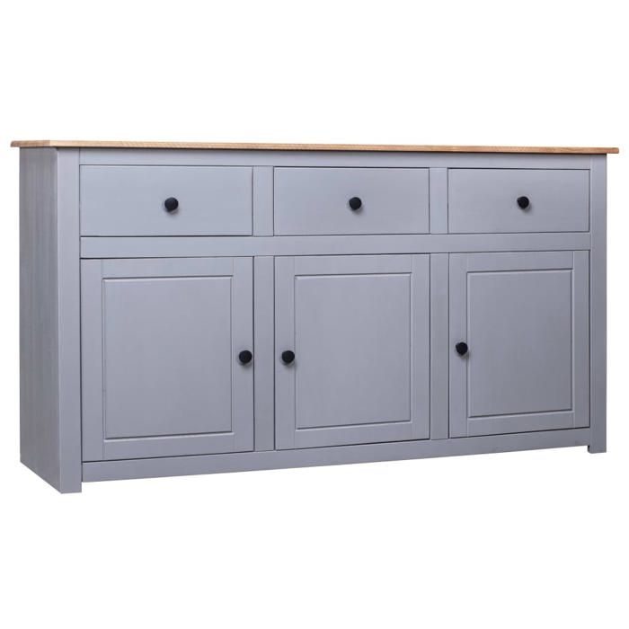 {Gris}Buffet PANAMA - Moderne-design - bois de pin massif - gris - 3 portes - 3 tiroirs - 3 compartiments - Pour salon - 135x40x80 c