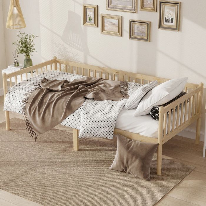 NuvlaGu - Lit évolutif 90x200 cm - Canapé-lit avec barrières de sécurité - Lit enfant - Bois