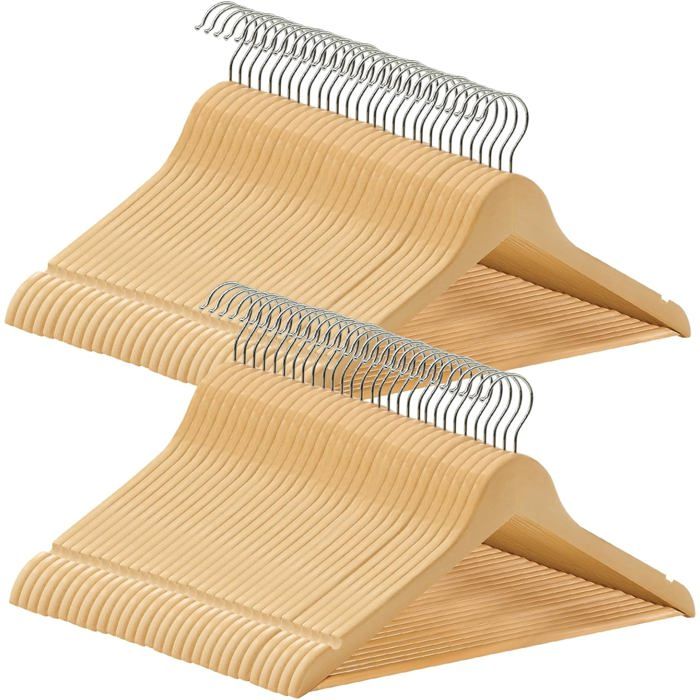 Lot de 60 Cintres en Bois Naturel Antidérapants - Crochet pivotant 360° - Réf. AWY0360N
