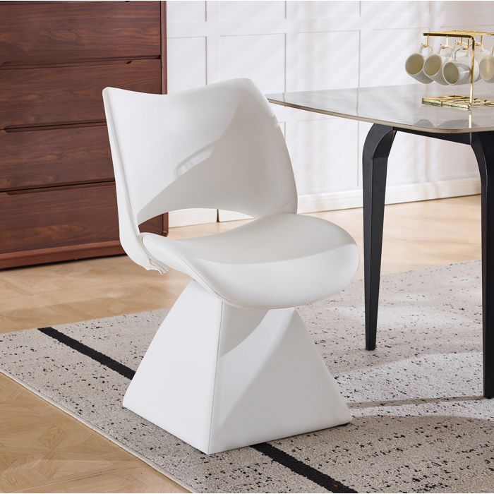 Chaise pivotante blanche en simili cuir dossier haut style moderne pour salle à manger et intérieur
