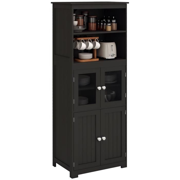 CollaHausse Armoire Cuisine Noire Vaisselier Multi-Rangements 60x30x162 cm