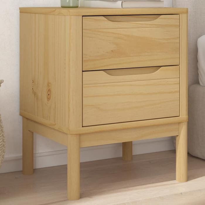 Table de chevet - vidaXL - Capacité totale 50 kg - Bois de pin massif - Marron - 45 x 39 x 57 cm - 2 tiroirs - tiroir intégré bro12l
