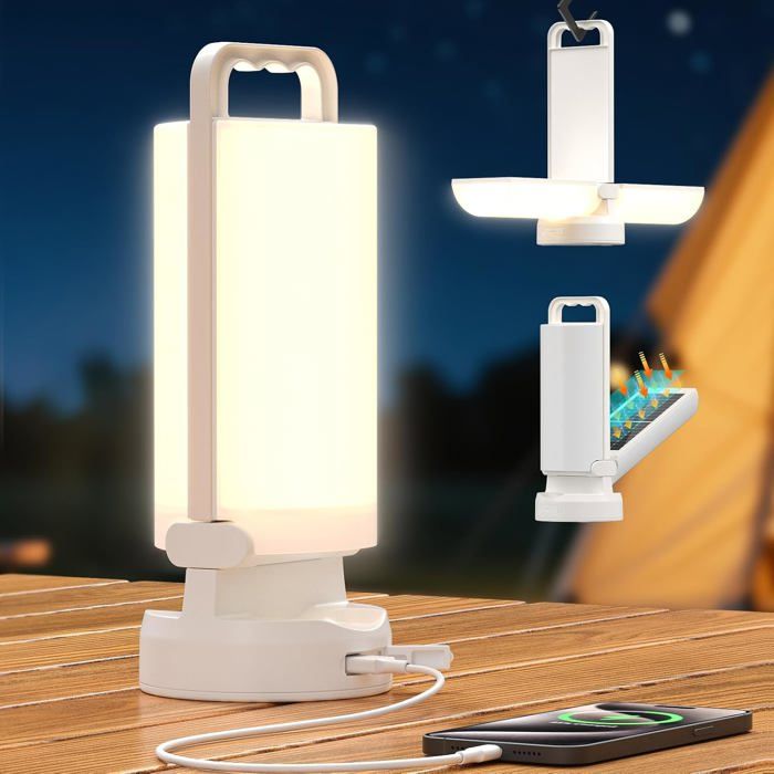 Lampe de camping solaire pliable 8000 mAh - 3 modes déclairage LED rechargeable IPX5 pour tente et randonnée