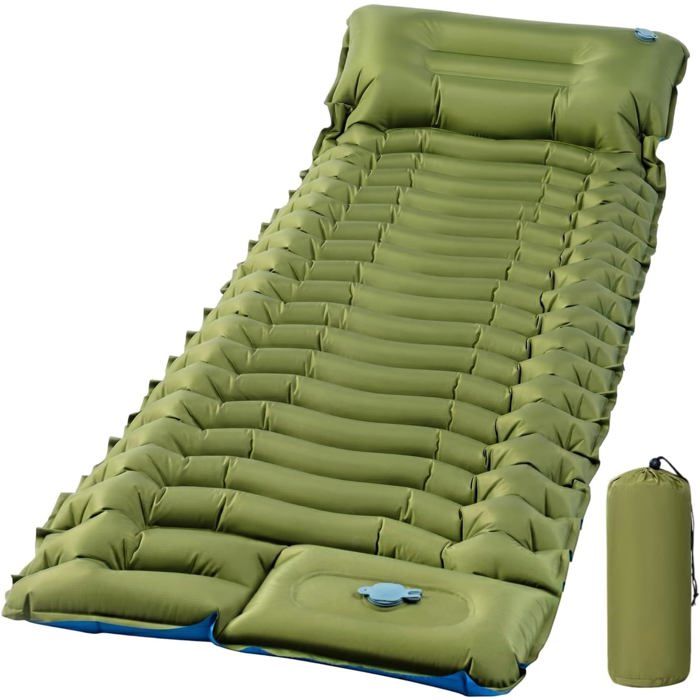 Matelas autogonflant ultraléger 10-12 cm - pompe à pied intégrée imperméable et compact pour camping et randonnée 700 g