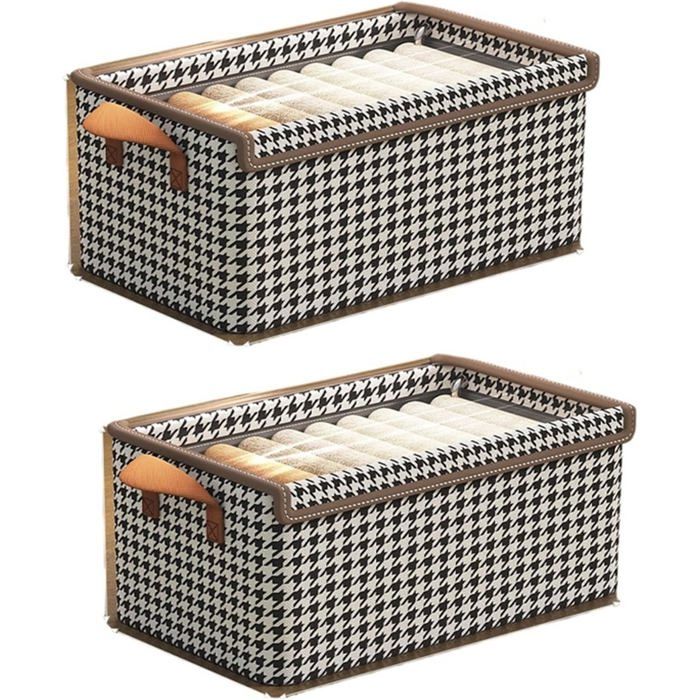 Lot de 2 Boîtes Rangement Pliables avec Couvercle Organisateur Textile pour Vêtements Couettes et Placard 30x24x17 cm