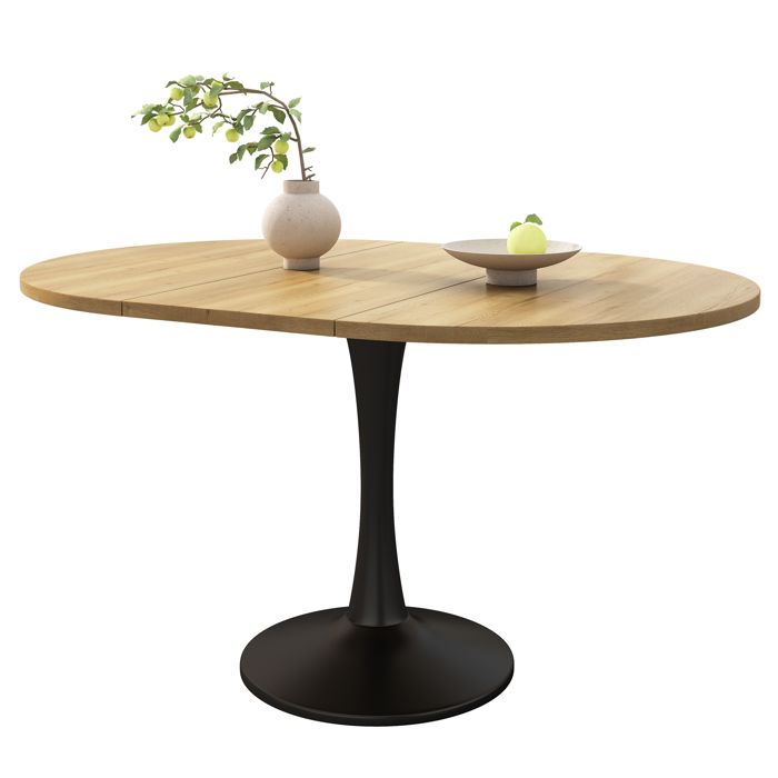 Table à rallonges table ovale table basse de salon couleur bois + noir 100/140 × 100 × 75 cm