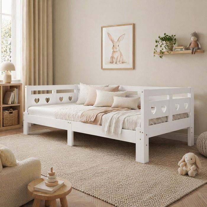 Lit banquette extensible - ZEVKOR - forme cœur - 2 places - 206×98 cm - sommier à lattes