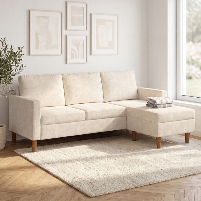 Canapé dangle réversible 3 places MARIUS 200 cm en tissu chenille beige