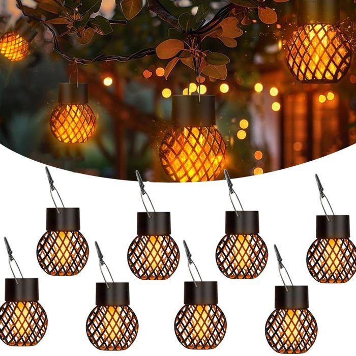 Lampe Solaire Extérieur Suspendue Étanche IP65 8 pièces Lanterne Jardin Décoration pour Terrasse Balcon Clôture Fête warmes Licht