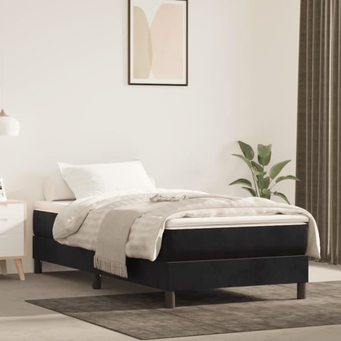Sommier - AKOZON - Noir - 90x190 cm - Velours - 1 place - Montage facile