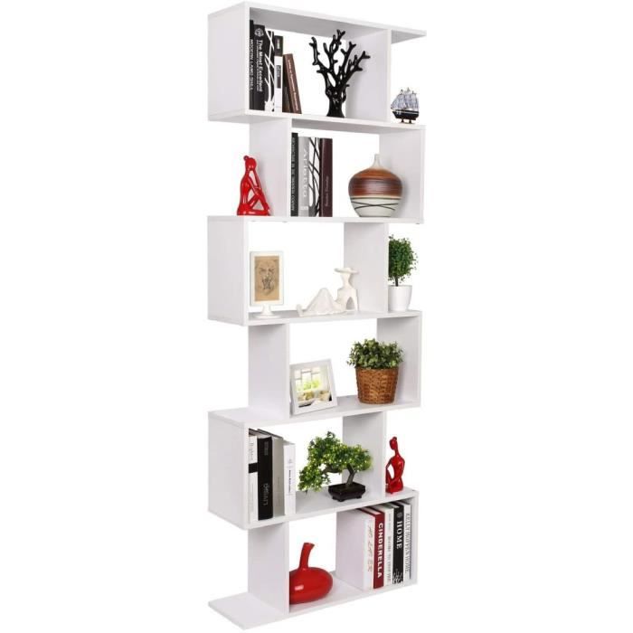 bibliothèque à 6 niveaux en bois, meuble de rangement - 80 x 23 x 192cm -  blanc