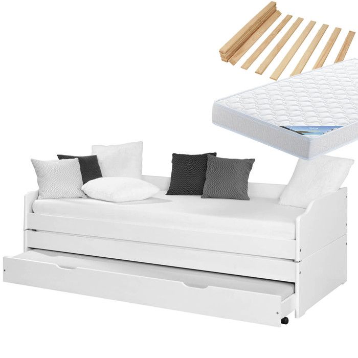 BARBARA - Pack Lit Gigogne 3 Couchages 90x200cm Blanc + 2 Matelas Ibiza BARBARA - Pack Lit Gigogne 3 Couchages 90x200cm Blanc + 2 Matelas Ibiza