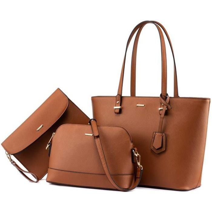 Sac a Main Femme Sac Bandouliere Sac elegant en PU Cuir Sacs Fourre Tout Sacs Portes Main de 3 pieces Marron Cdiscount Bagagerie Maroquinerie