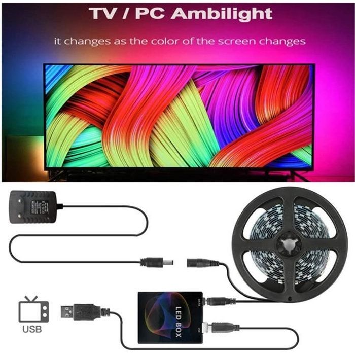 Bande lumineuse LED pour TV, rétroéclairage TV avec télécommande, lumières  d'ambiance à intensité variable alimentées par USB, ordinateur, miroir,  moniteur de jeu et plus encore. 