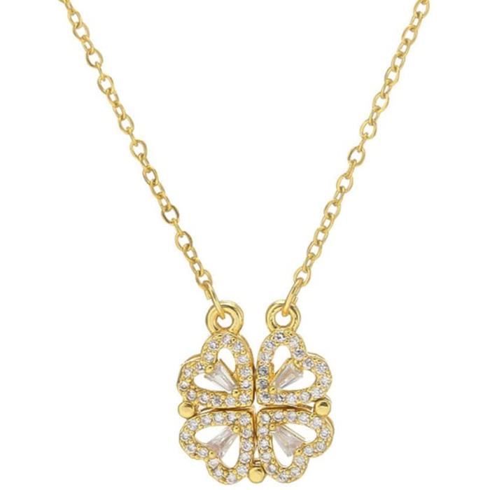 Collier Amitié Trèfle 4 Feuilles Magnétique - 4 Pièces Pour BFF - Cadeau Saint-Valentin Pour Filles/Amies/Sœurs