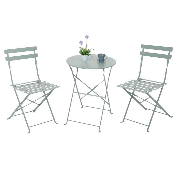 Ensemble de terrasse, ensemble pliant en métal de 2 chaises et table ronde, Bistreau, gris... Gris sabl