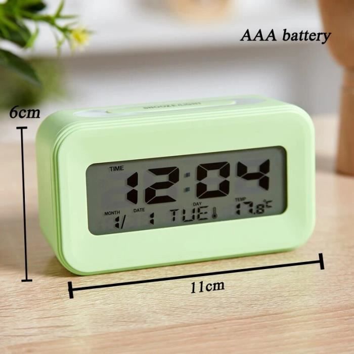 Therye.com-Petite horloge de bureau numérique à piles,affichage de  l'heure,calendrier,date,silencieux,bureau - Mini Clock-C-Green