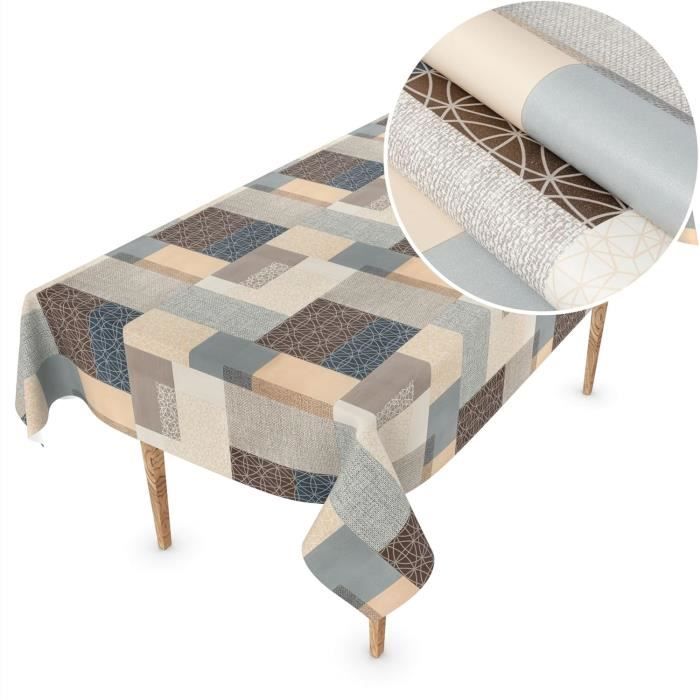 Nappe En Toile Cirée Lavable OVALE - Motif Marbré Bleu - Dimensions 180 X 140 Cm - Pour Table Jardin - 6