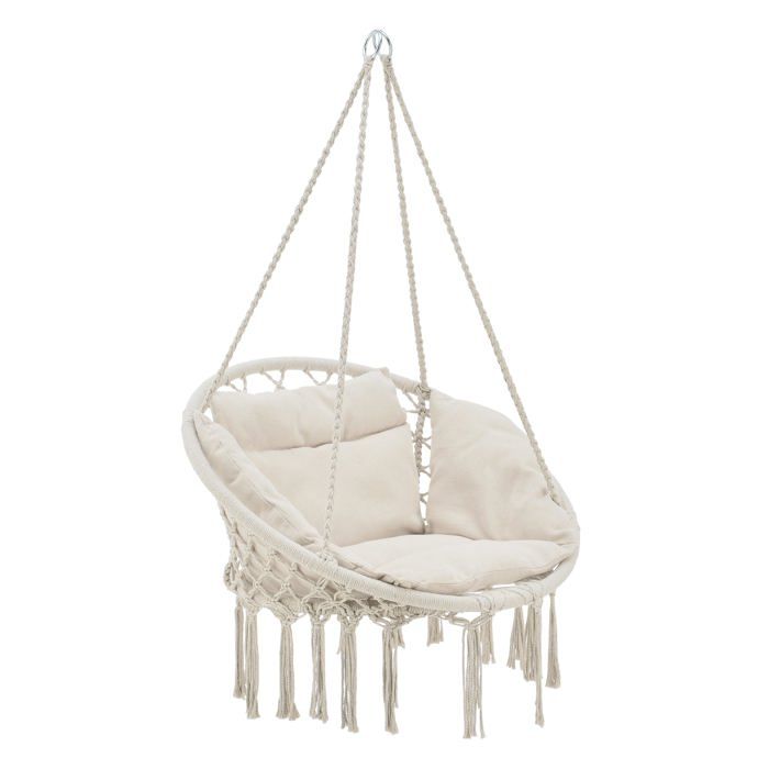 Hamac siège rond avec coussin chaise suspendue jusquà 150kg dassise 60 cm crème 03_0006058