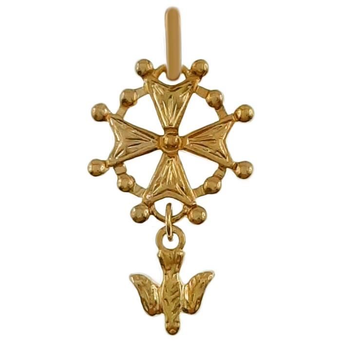 pendentif croix protestante huguenote plaqué or 18 carats - mixte