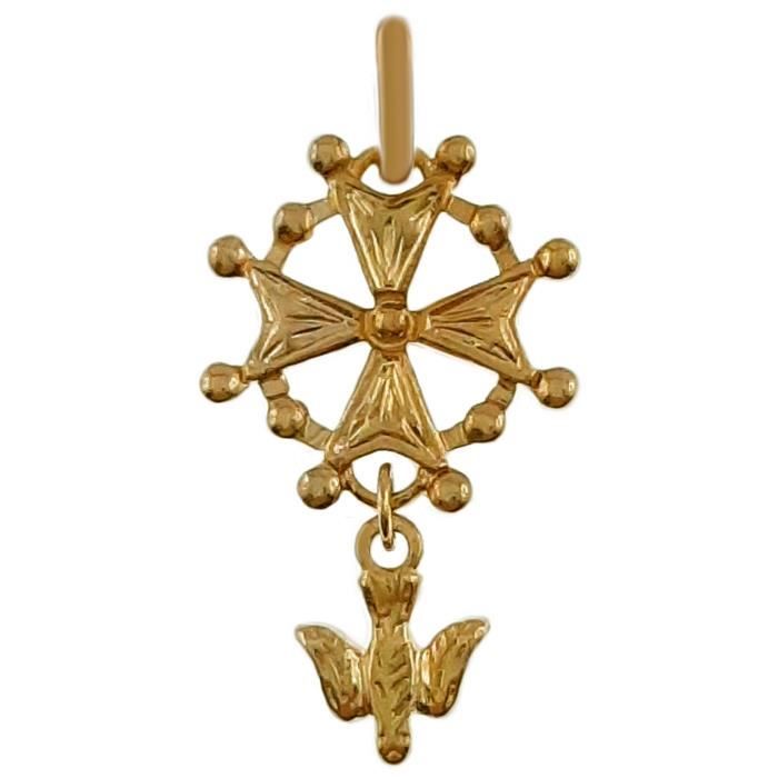 Pendentif croix Protestante Huguenote Plaqué Or 18 carats - Mixte