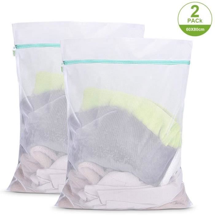 Sacs à Linge 60x80cm Lot de 2 Sac à Lavage du Linge à Mailles Filet de Lavage Grande Taille avec Fermeture Eclair Laundry Bags