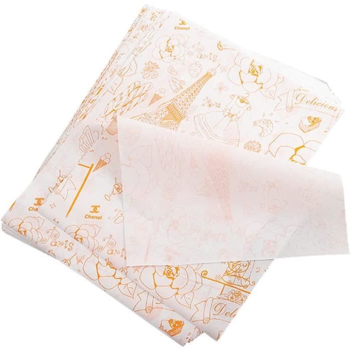 100 Feuilles Papier Ciré Alimentaire - Motifs Macaron Et Cœur, 25x21.5cm, Résistant Graisse