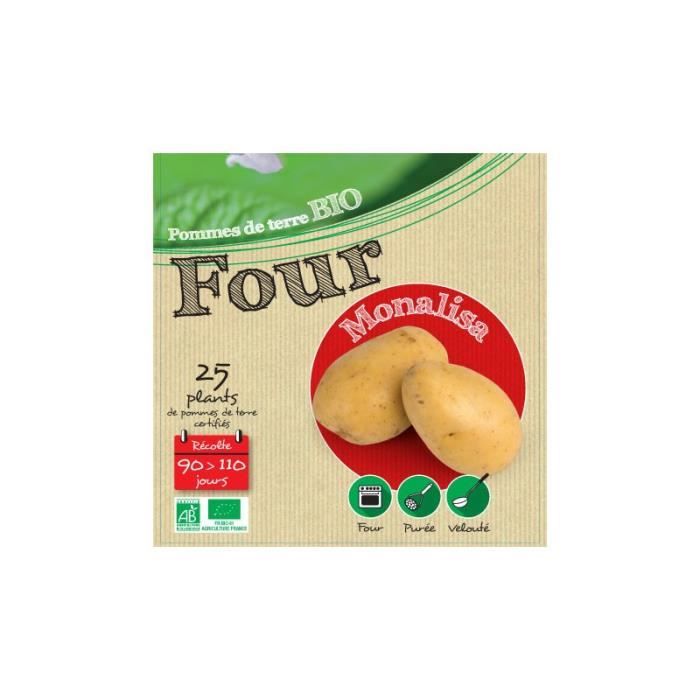 Plants de pomme de terre bio Monalisa - Origine France - Calibre 28/35 mm - Spécial purée, four, veloutés