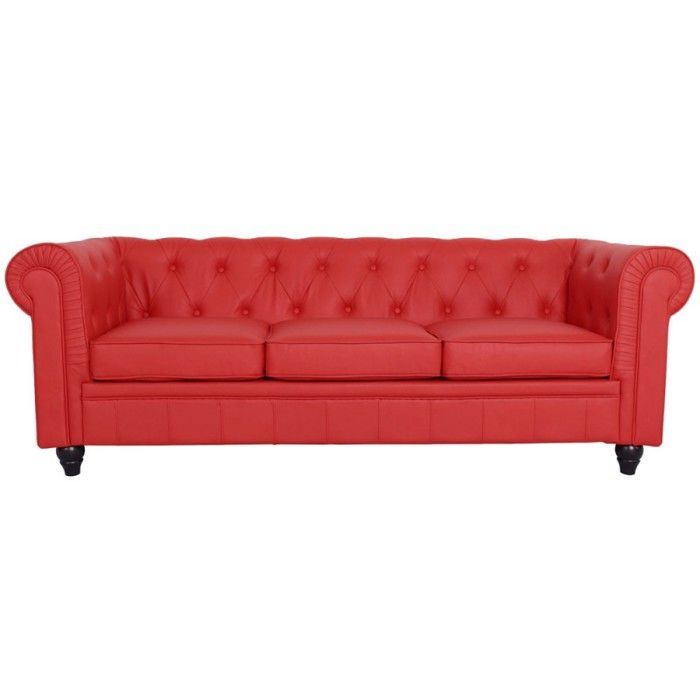 Canapé Chesterfield 3 Places - Pu Rouge - 3 Places Chesterfield