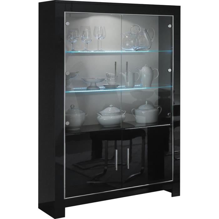 Vitrine design à 2 portes vitrées et 2 portes battante en panneaux de