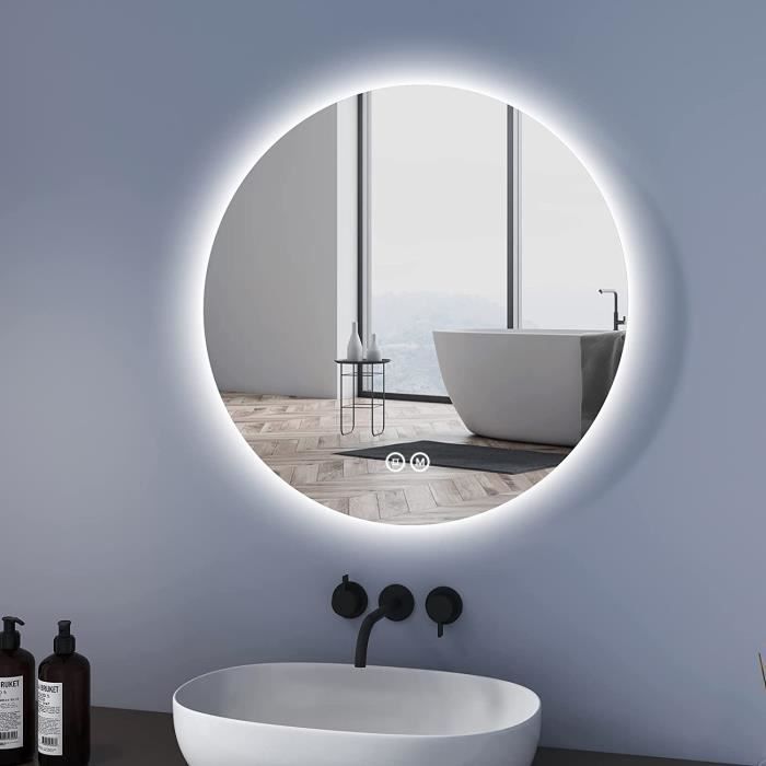 Miroir LED Rond Éclairé - 50 Cm, 3 Types De Lumières (Naturelle, Blanche, Chaude) - Pour Chambre, Salle De Bain, Coiffeuse - Noir