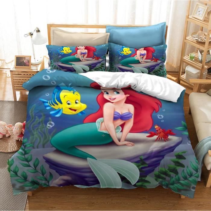 MCX-4843 Parure de lit imprimée de dessin animé Disney petite sirène Ariel ensemble de housse de couette d Taille:200x200cm