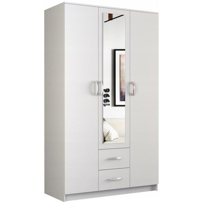 Armoire dressing miroir, rangement et tiroirs pour chambre adulte