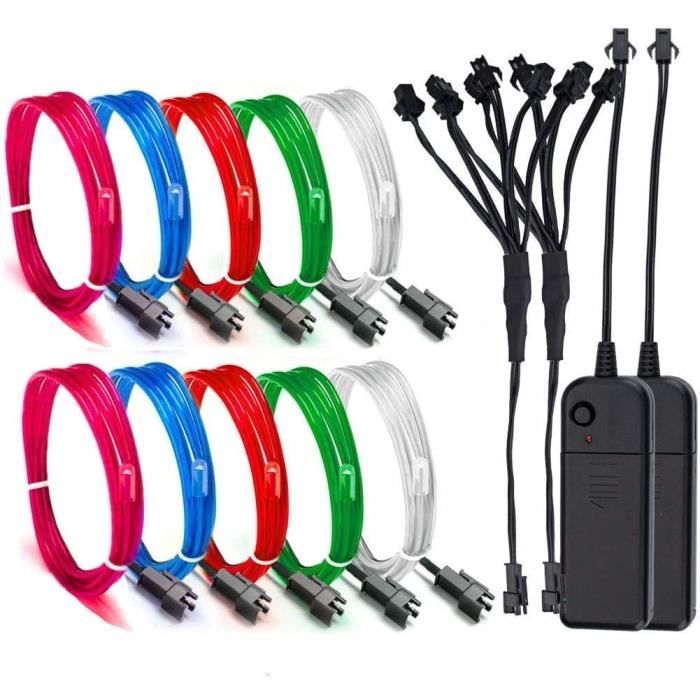 2Pack 5x1M Fil Néon à Pile EL Câble Guirlande Lumineuses 3 Mode