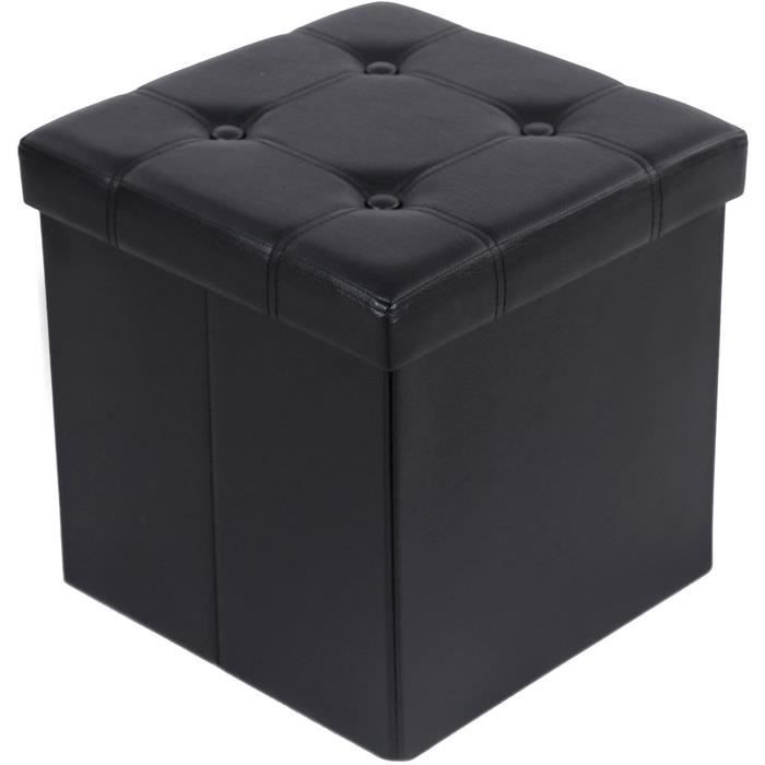 tabouret pouf coffre boîte de rangement repose-pied cube siège pliable gagner de l'espace noir 38 x 38 x 38 cm lsf30b