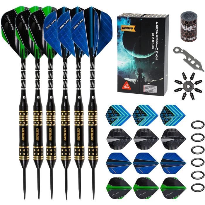 Kit Conversion Fléchettes YINETTECH - 18 Pointes Acier 2BA + 50 Anneaux Caoutchouc + 2 Aiguiseurs