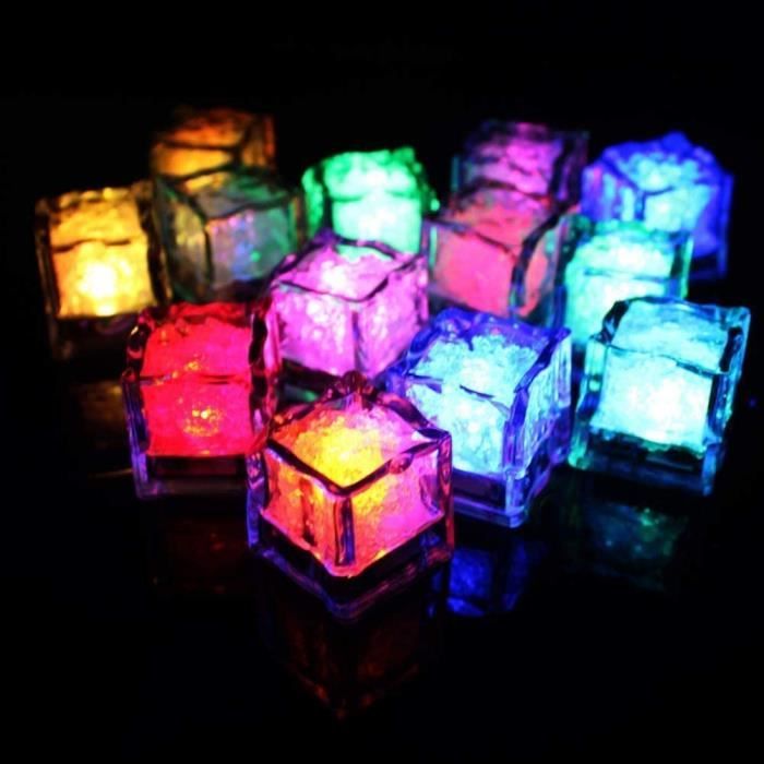 PRECORN - Lot De 12 Glaçons LED Lumineux - Changement De Couleur Automatique Au Contact Du Liquide - Réutilisables - Pour Fêtes, Cocktails, Mariages