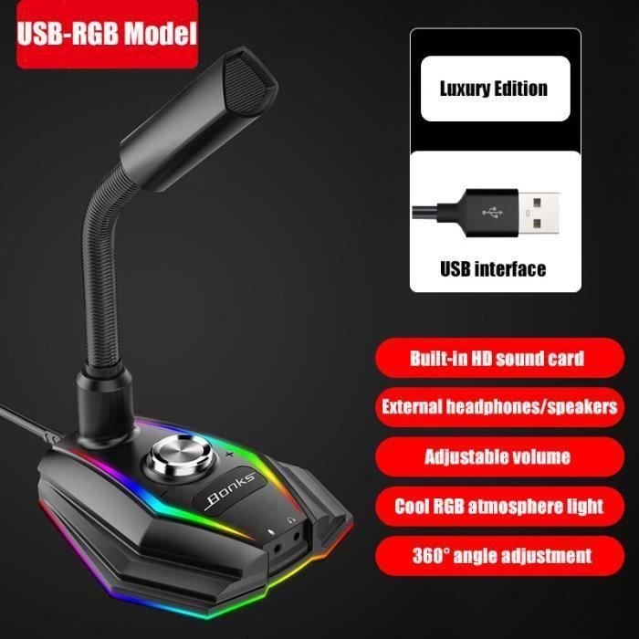 Microphone USB KOEY - Mini Micro Pour Ordinateur, Col De Cygne Réglable 360°, Plug & Play