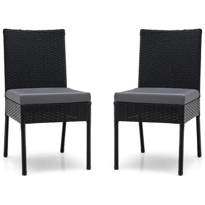 costway lot de 2 chaises en rotin pe, chaises de jardin d'extérieur avec coussins moelleux amovibles, pour balcon,terrasse,cour,noir