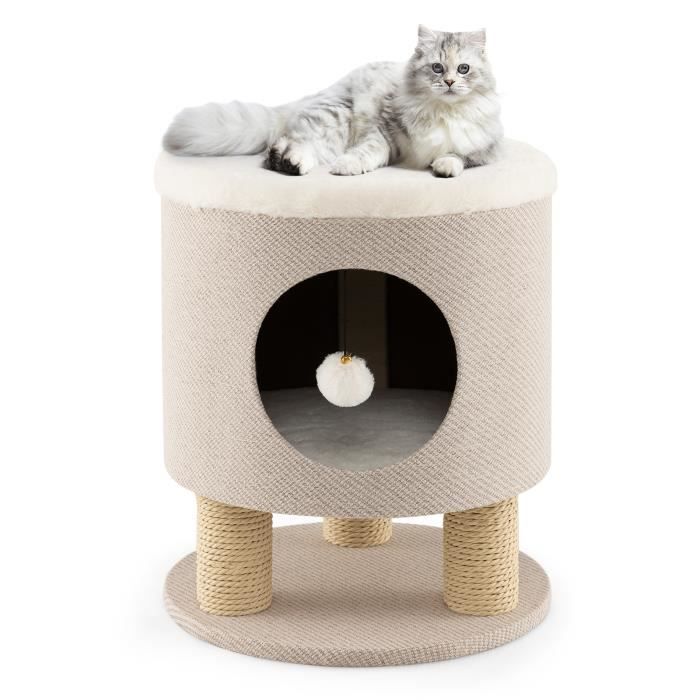 COSTWAY Arbre à Chat 47 CM avec Condo et Poteaux Griffoir Charge 60 KG Tour de Jeux pour Chats avec Balle en Peluche Beige COSTWAY Arbre à Chat 47 CM avec Condo et Poteaux Griffoir Charge 60 KG Tour de Jeux pour Chats avec Balle en Peluche Beige