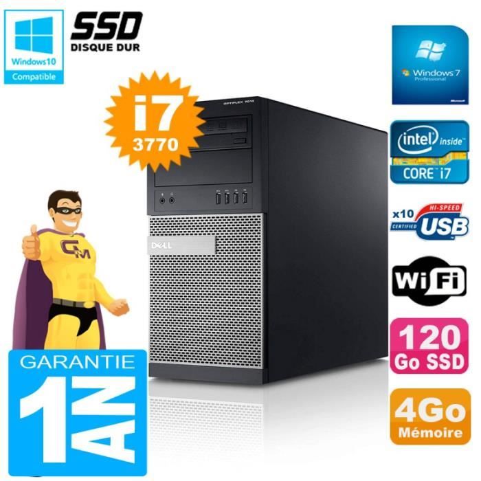 PC Tour DELL 7010 Core I7-3770 RAM 4Go Disque 120 Go SSD Wifi W7