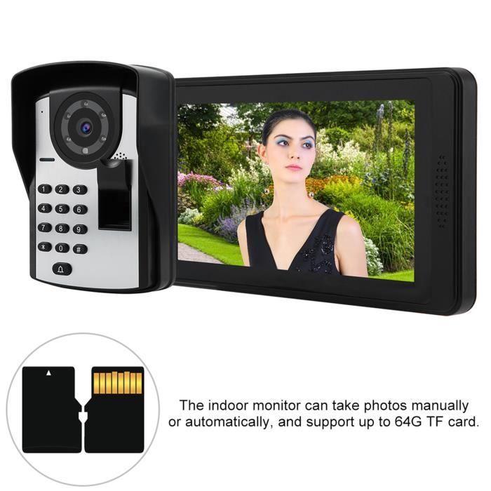 Interphone visiophone sans fil écran 7 pouce vision nocturne, Alarme