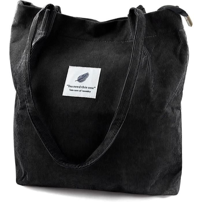 FITDON Sac Fourre-Tout Velours Côtelé Femme - Grand Format, Grande Capacité, Bandoulière Robuste - Élégant Et Pratique