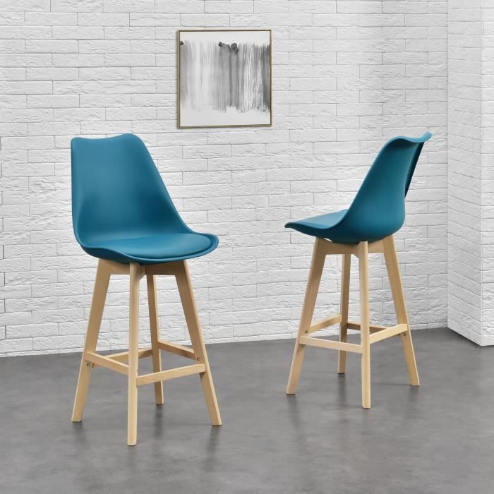 Lot de 2 Tabourets de Bar Lublin Similicuir Hêtre 105 x 48 x 58 cm Turquoise Lot de 2 Tabourets de Bar Lublin Similicuir Hêtre 105 x 48 x 58 cm Turquoise