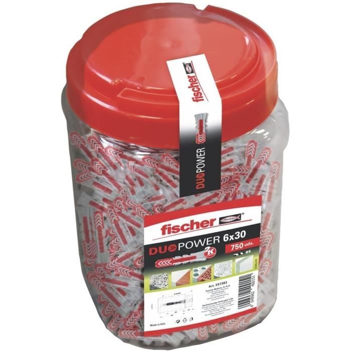 Cheville FISCHER DuoPower 6x30 Boîte de 750 Nylon Fixations polyvalentes