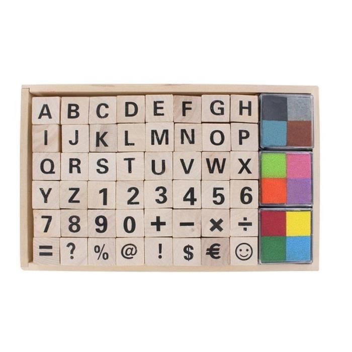 Set 48 tampons alphabet chiffres et symboles en bois - LA FOURMI - 2x2x2cm  - 4 couleurs - Cdiscount Jeux - Jouets