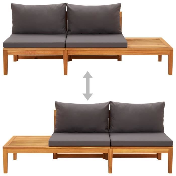 CANAPE DE JARDIN - BANQUETTE DE JARDIN - BAO Banc de jardin avec table avec coussins gris foncé Teck solide - 7803471732127